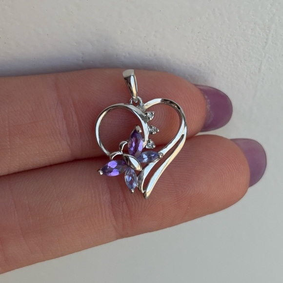 Kay Jewelers Jewelry - 10k White Gold Diamond Gemstone Butterfly Heart Pendant / Charm